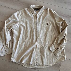 U.S. Polo Assn. 100% Cotton Mens Button Down Shirt 3XL Long Sleeve Casual Beige